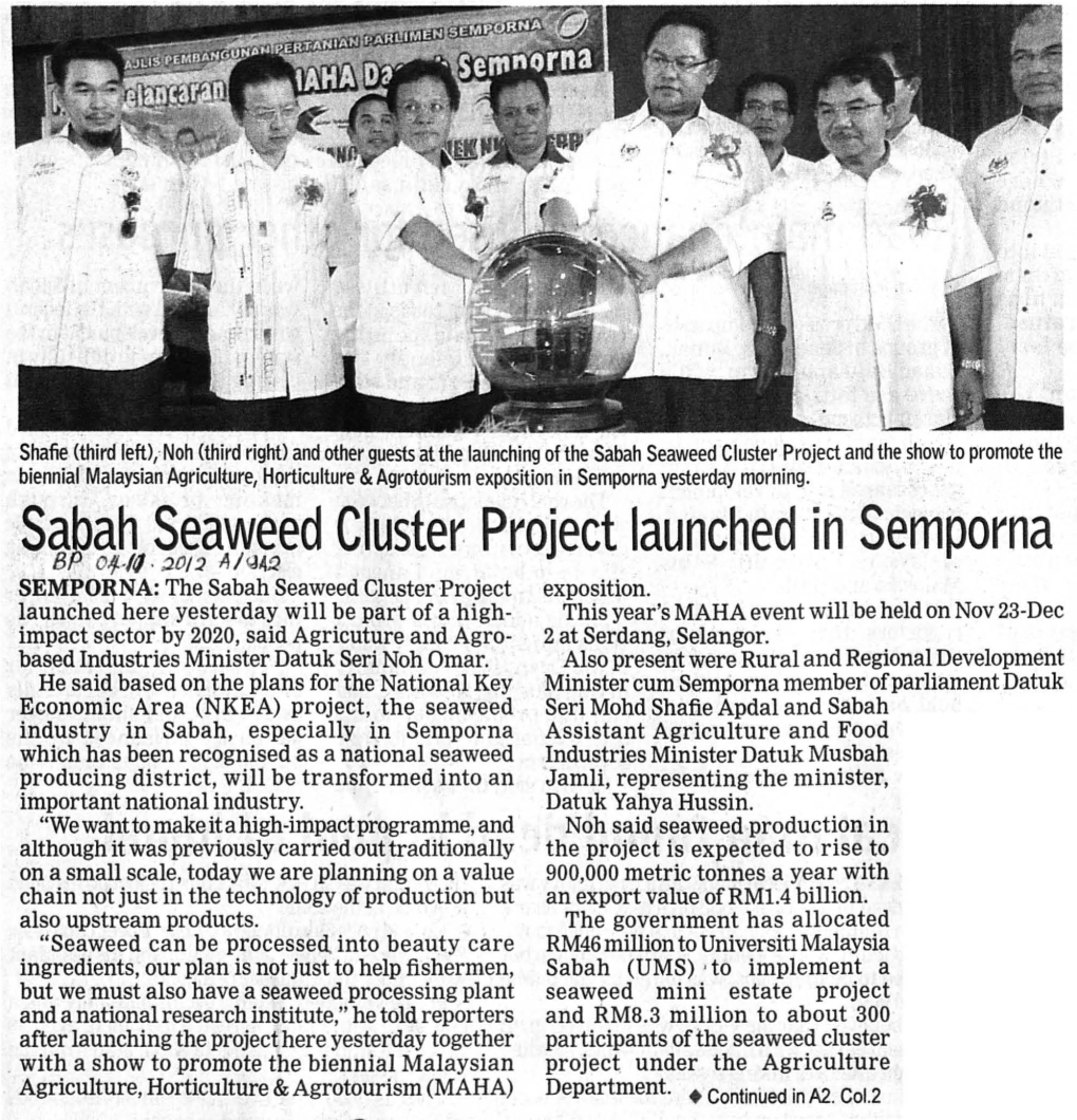 Sabah Seaweed Cluster Project Launched-In Semporna