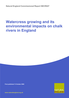 Watercress Growing and Its Environmental Impacts on Chalk Rivers in England