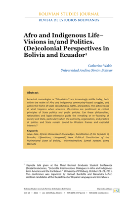 Bolivian Studies Journal /Revista De Estudios Bolivianos