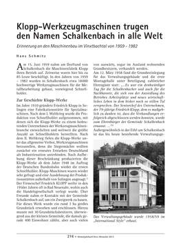 Klopp-Werkzeugmaschinen Trugen Den Namen Schalkenbach in Alle Welt Erinnerung an Den Maschinenbau Im Vinxtbachtal Von 1959 - 1982