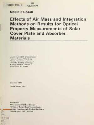 Effects of Air Mass and Integration Methods on Results for Optical Property Measurements of Solar Cover Plate and Absorber Materials