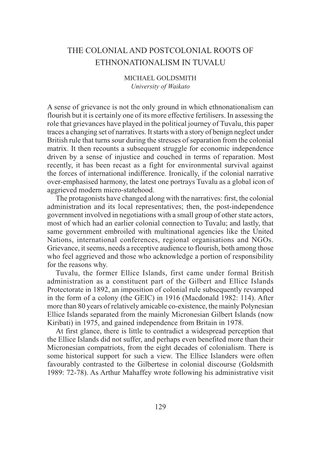 The Colonial and Postcolonial Roots of Ethnonationalism in Tuvalu