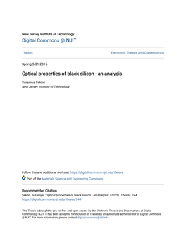 Optical Properties of Black Silicon - an Analysis