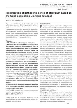 Identification of Pathogenic Genes of Pterygium Based on the Gene Expression Omnibus Database