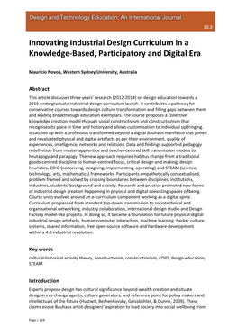 Innovating Industrial Design Curriculum in a Knowledge-Based, Participatory and Digital Era