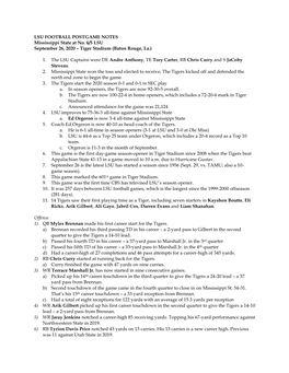 LSU FOOTBALL POSTGAME NOTES Mississippi State at No. 6/5 LSU September 26, 2020 – Tiger Stadium (Baton Rouge, La.)