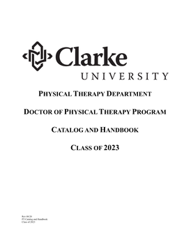 Physical Therapy Graduate Catalog and Handbook – Class of 2023