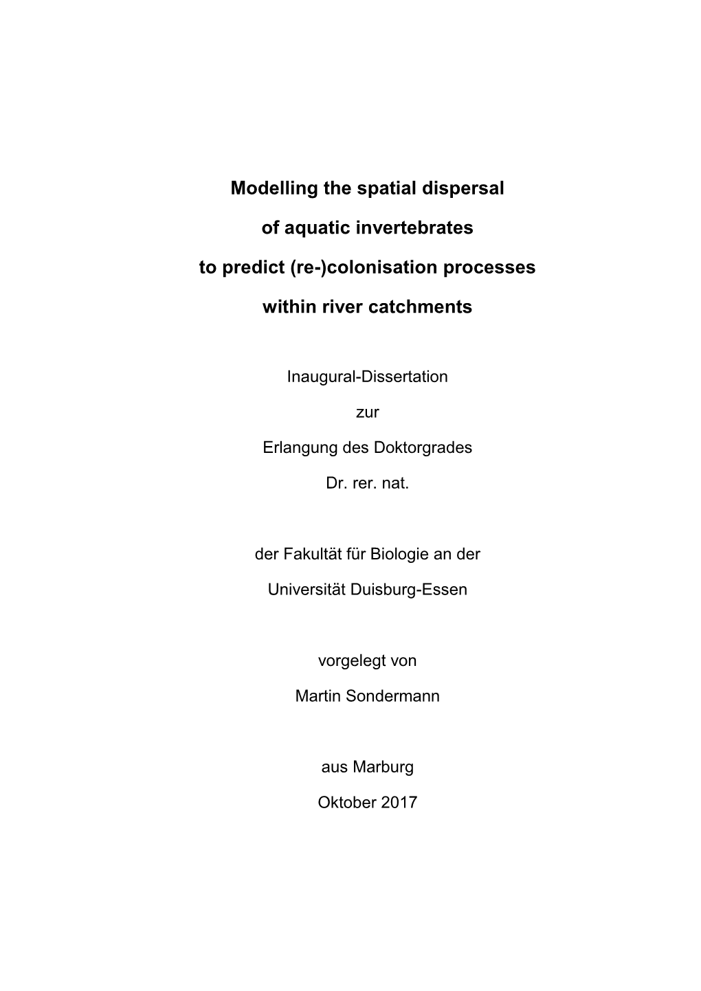 Modelling the Spatial Dispersal of Aquatic