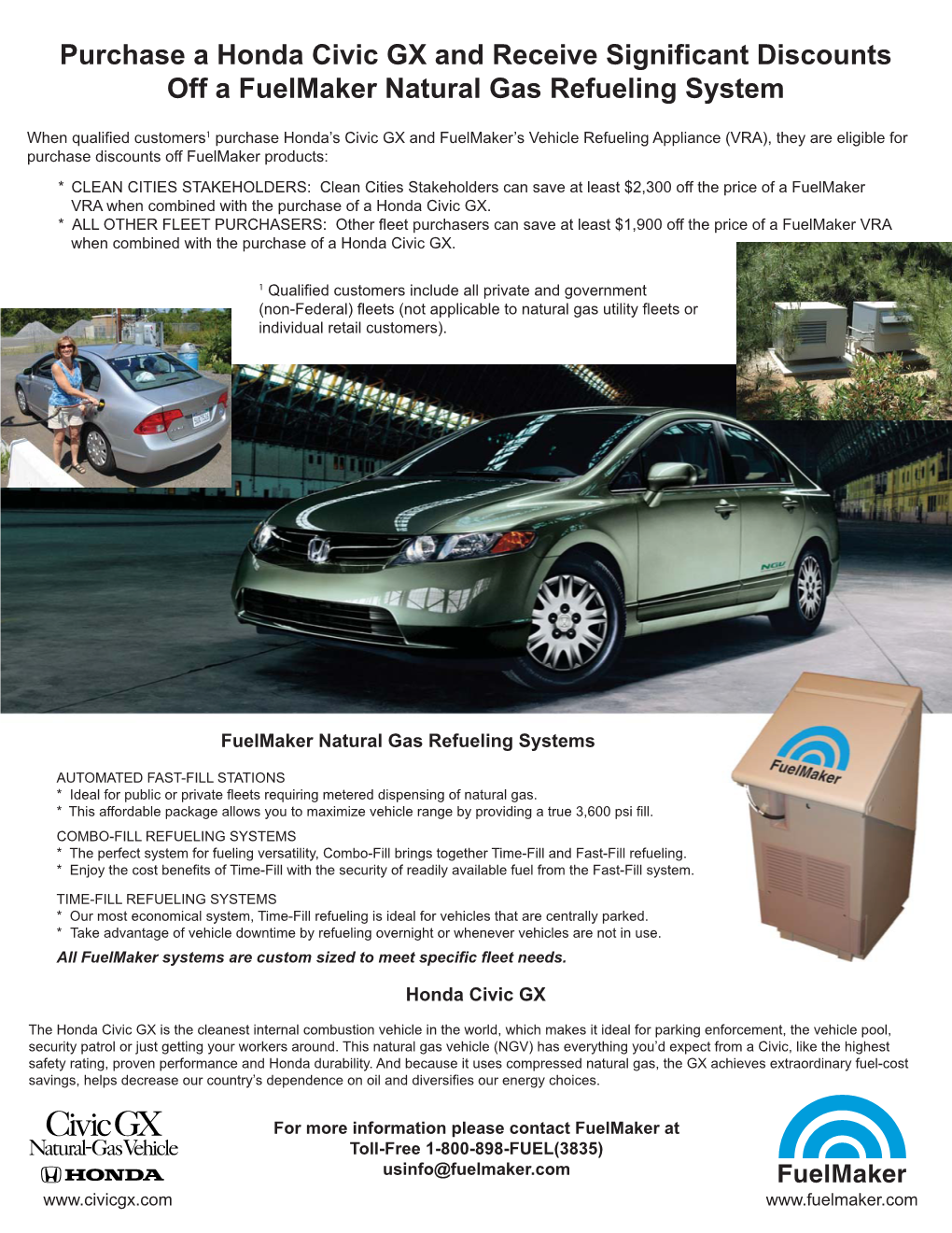 Purchase a Honda Civic GX and Receive Significant Discounts Off a Fuelmaker Natural Gas Refueling System