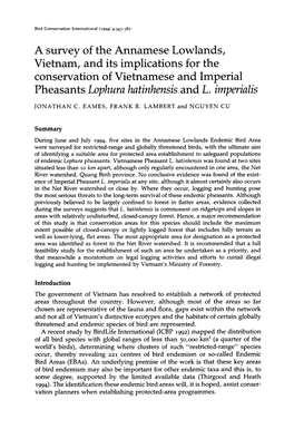 A Survey of the Annamese Lowlands, Vietnam, and Its Implications for the Conservation of Vietnamese and Imperial Pheasants Lophura Hatinhensis and L