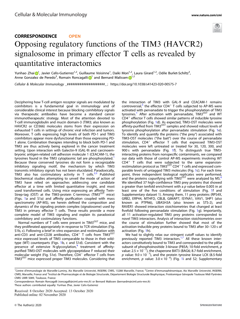Opposing Regulatory Functions of the TIM3 (HAVCR2) Signalosome in Primary Effector T Cells As Revealed by Quantitative Interactomics