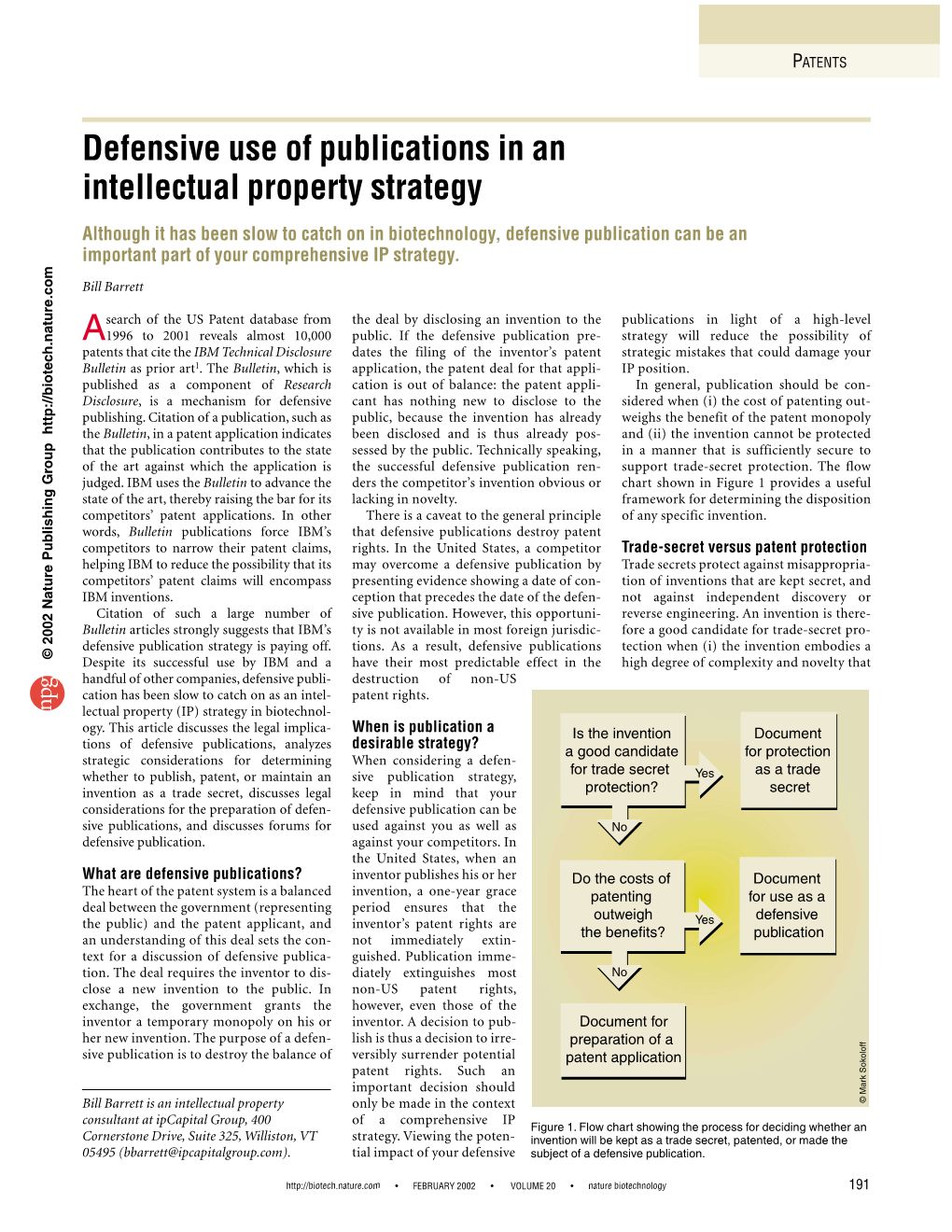 Defensive Use of Publications in an Intellectual Property Strategy