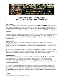 Mayweather Media Conference Call Transcript