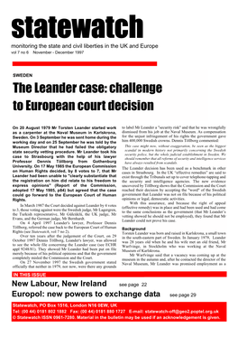 The Leander Case: Challenge to European Court Decision