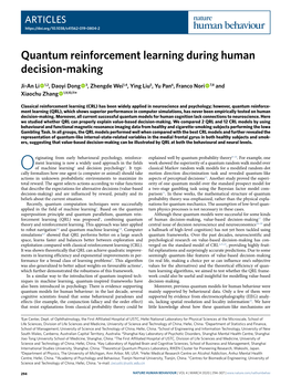 Quantum Reinforcement Learning During Human Decision-Making
