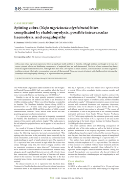 Spitting Cobra (Naja Nigricincta Nigricincta) Bites Complicated by Rhabdomyolysis, Possible Intravascular Haemolysis, and Coagulopathy