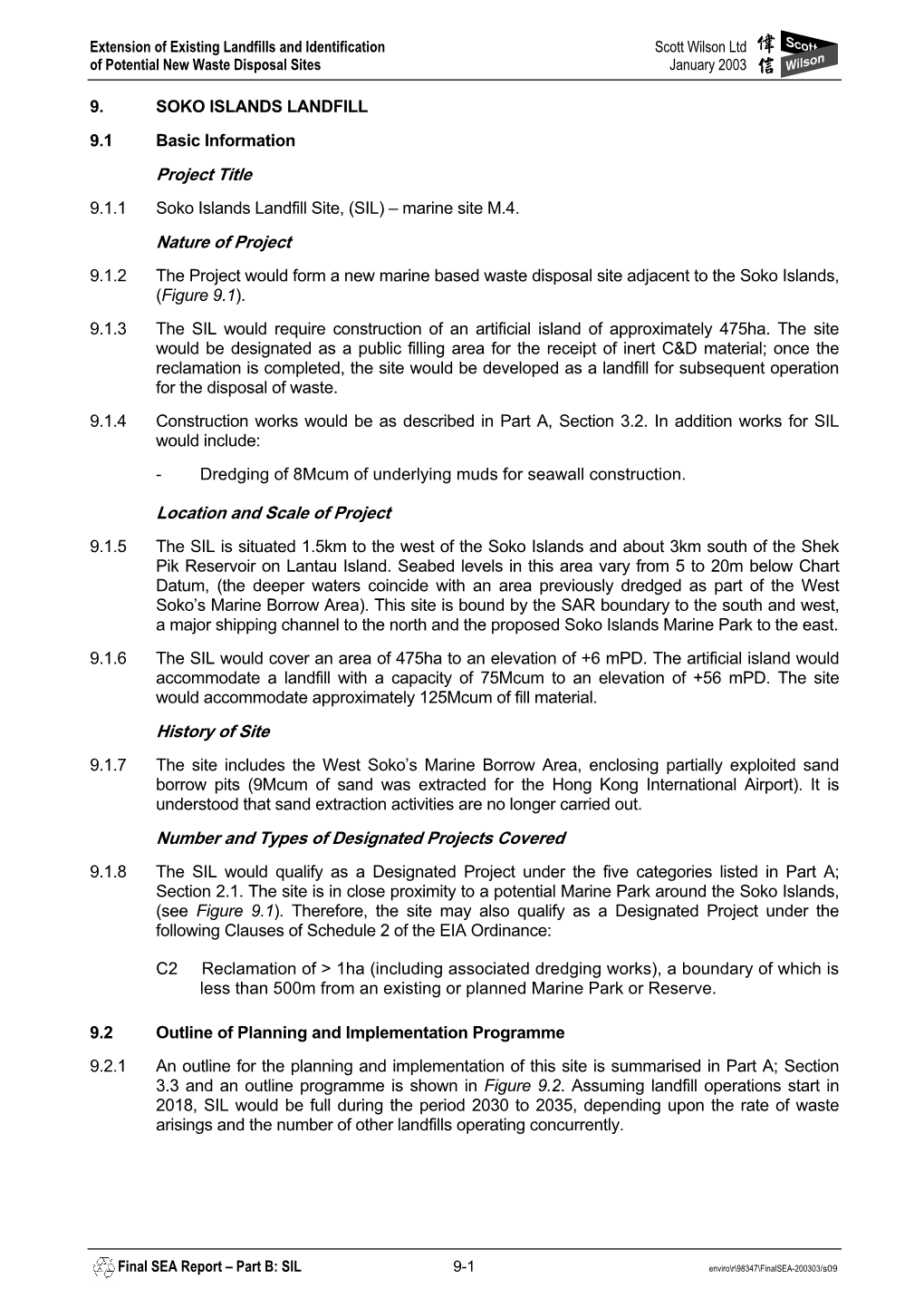 SOKO ISLANDS LANDFILL 9.1 Basic Information Project Title 9.1.1 Soko Islands Landfill Site, (SIL) – Marine Site M.4