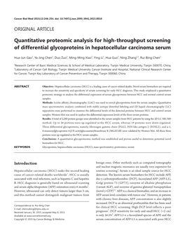 Quantitative Proteomic Analysis for High-Throughput Screening of Differential Glycoproteins in Hepatocellular Carcinoma Serum