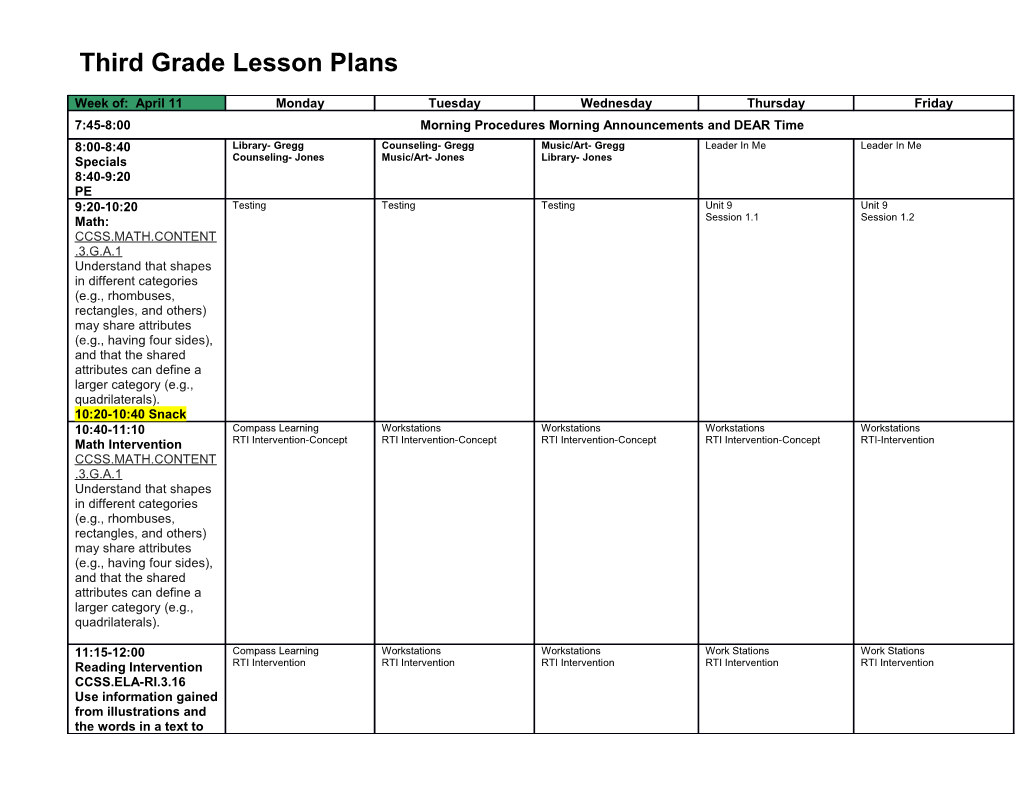 Third Grade Lesson Plans