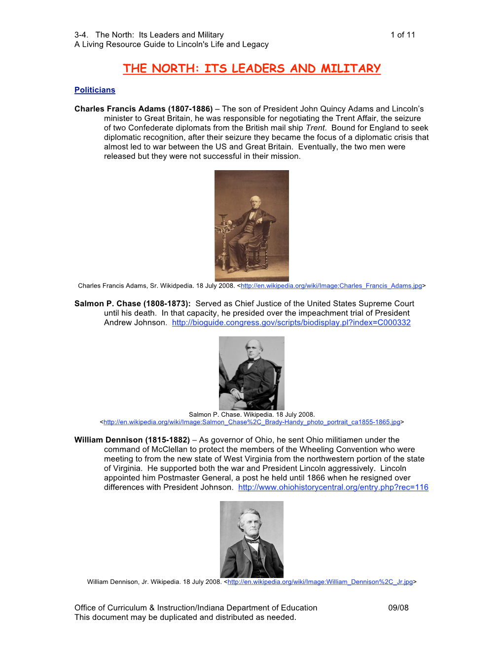 Its Leaders and Military 1 of 11 a Living Resource Guide to Lincoln's Life and Legacy