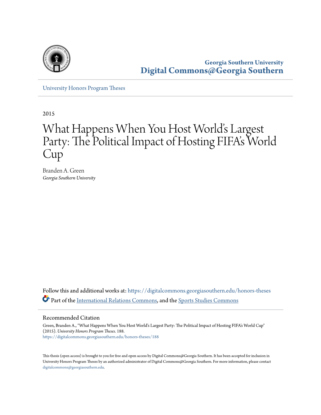 The Political Impact of Hosting FIFA's World