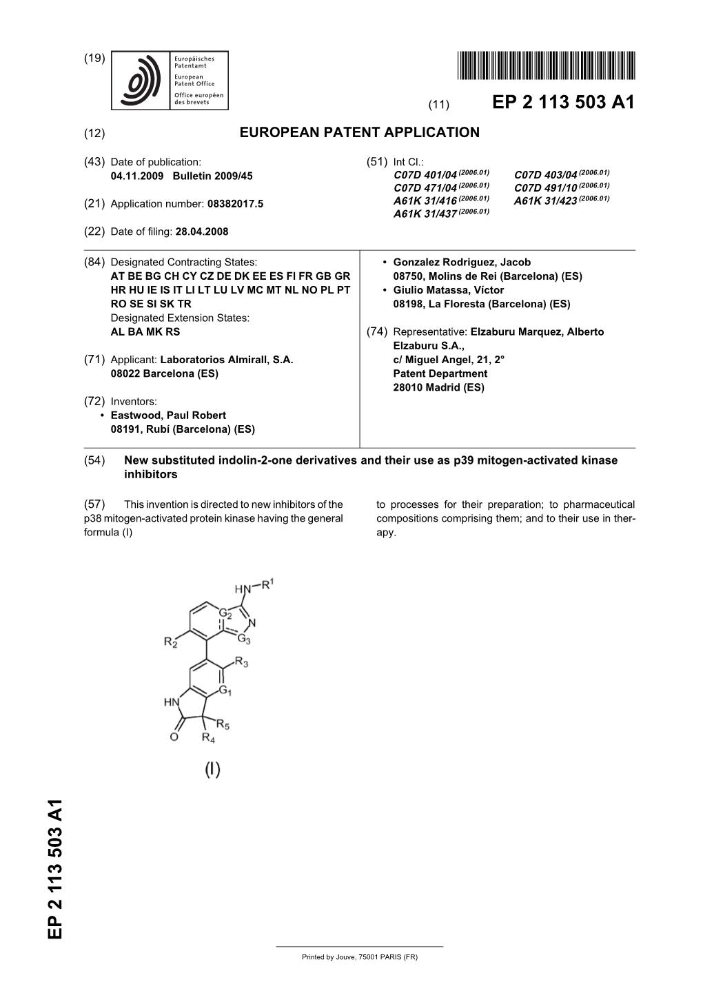 New Substituted Indolin-2-One Derivatives and Their Use As P39