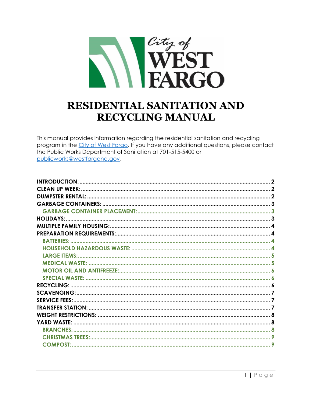 Residential Sanitation and Recycling Manual