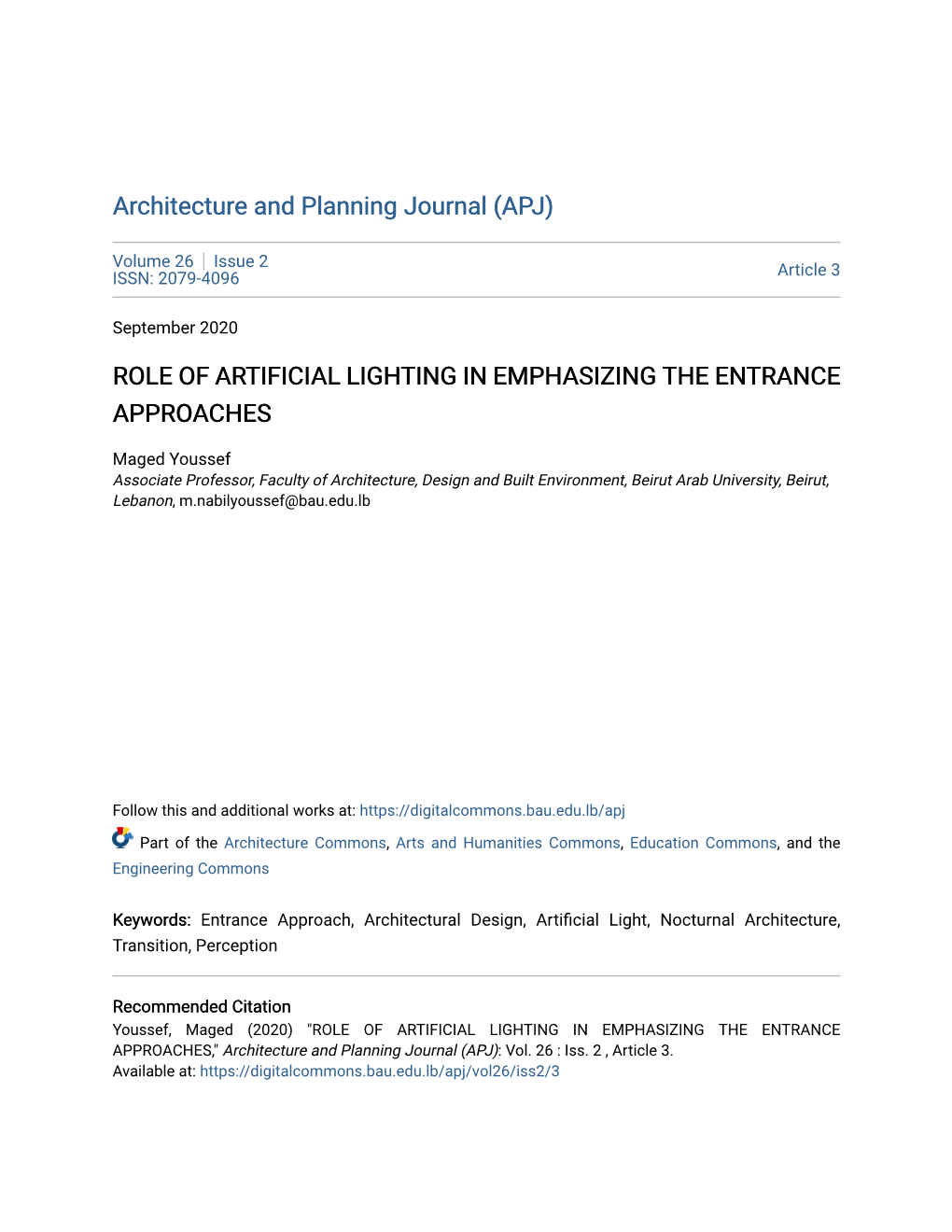 Role of Artificial Lighting in Emphasizing the Entrance Approaches