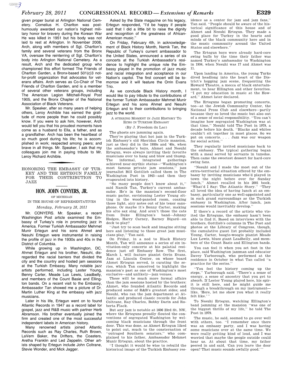 CONGRESSIONAL RECORD— Extensions of Remarks E329 HON. JOHN CONYERS