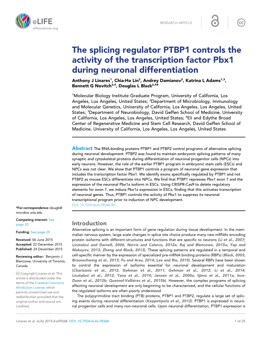 The Splicing Regulator PTBP1 Controls the Activity of the Transcription Factor