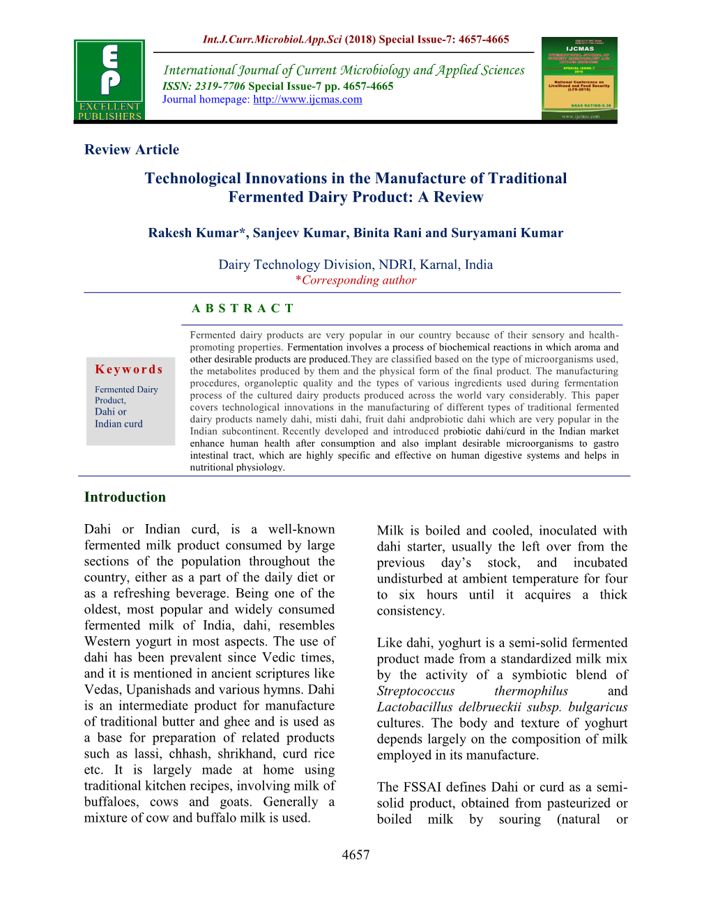 Technological Innovations in the Manufacture of Traditional Fermented Dairy Product: a Review