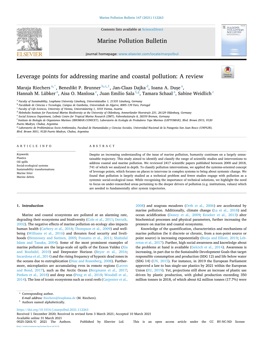 Leverage Points for Addressing Marine and Coastal Pollution: a Review