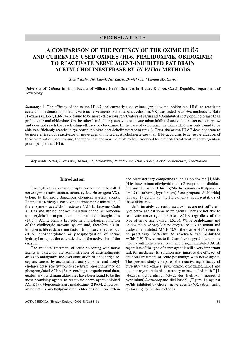 A Comparison of the Potency of the Oxime Hlö-7