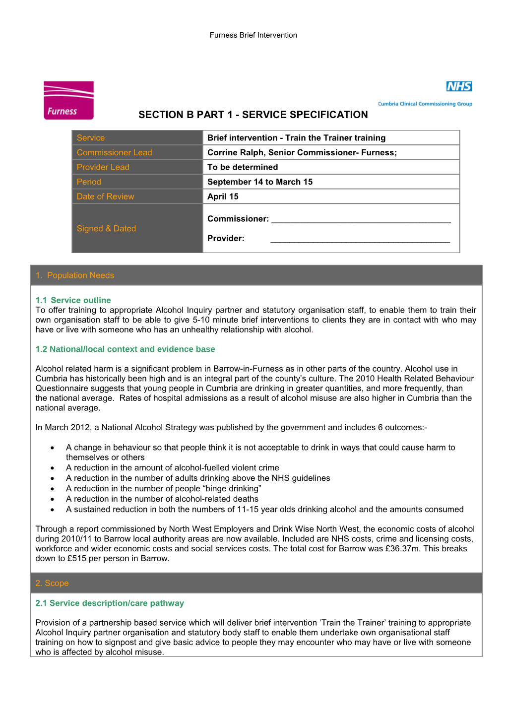 Section B Part 1 - Service Specification