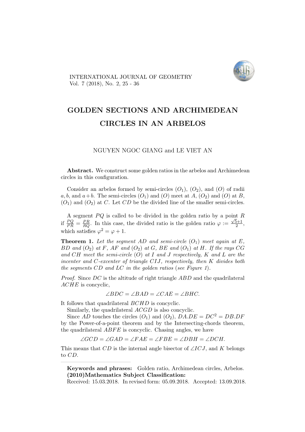 Golden Sections and Archimedean Circles in an Arbelos