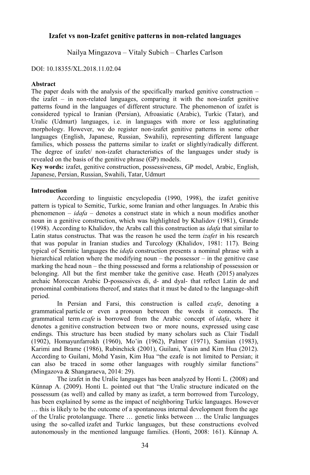 34 Izafet Vs Non-Izafet Genitive Patterns in Non-Related