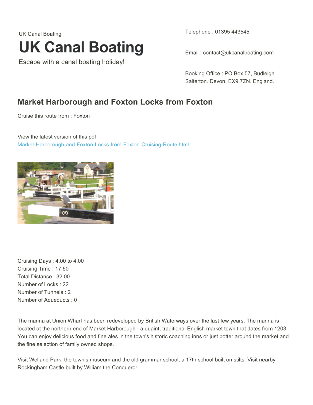 Market Harborough and Foxton Locks from Foxton | UK Canal Boating