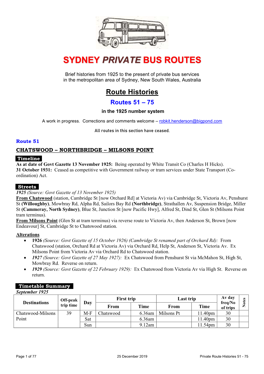 Sydney Private Bus Routes