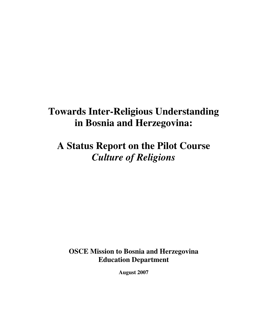 Towards Inter-Religious Understanding in Bosnia and Herzegovina
