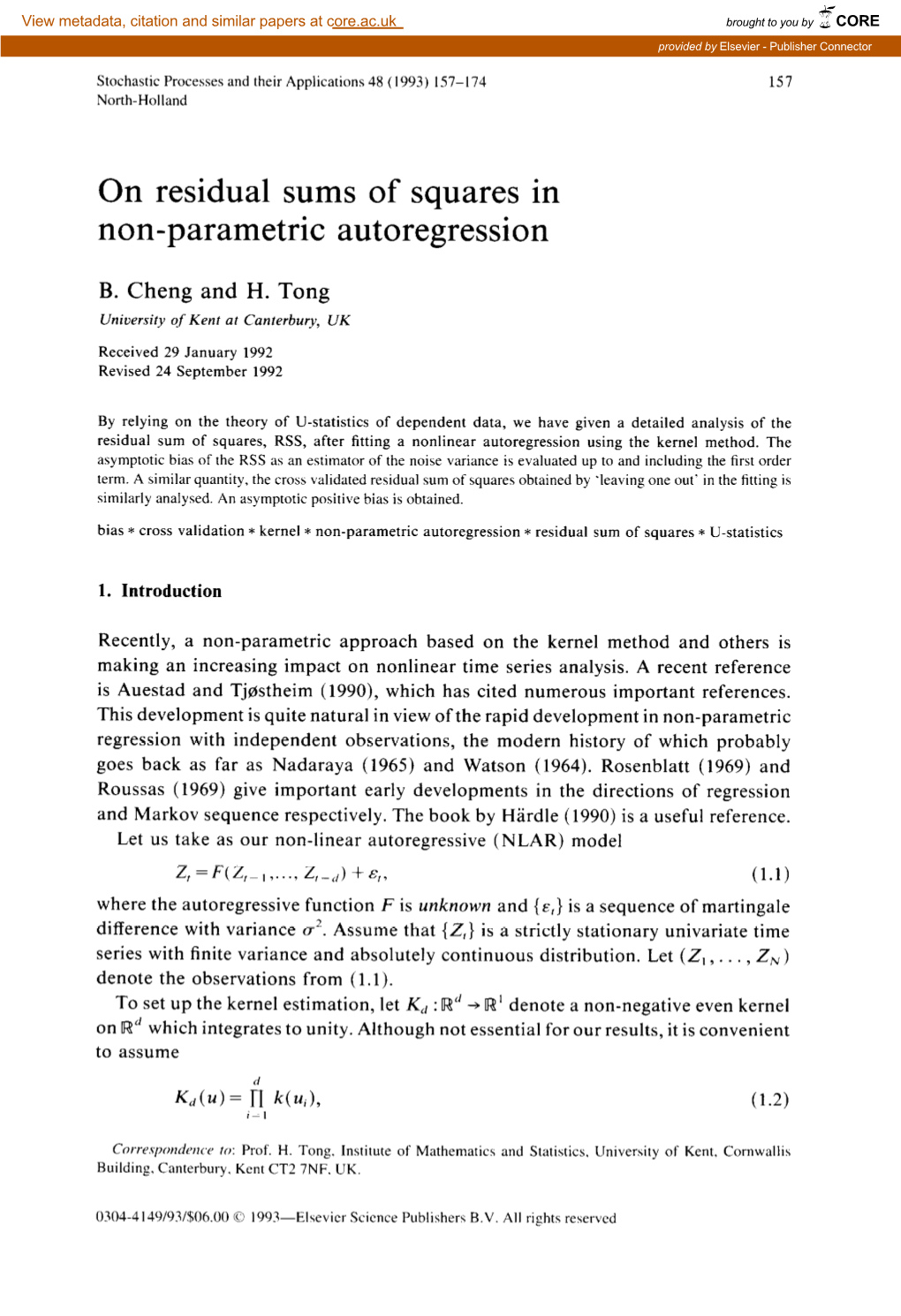 On Residual Sums of Squares in Non-Parametric Autoregression