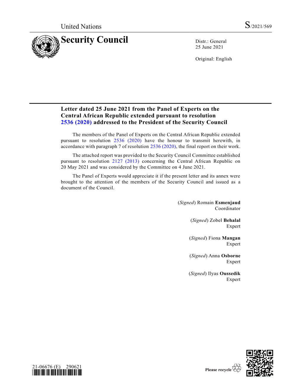 Security Council Distr.: General 25 June 2021