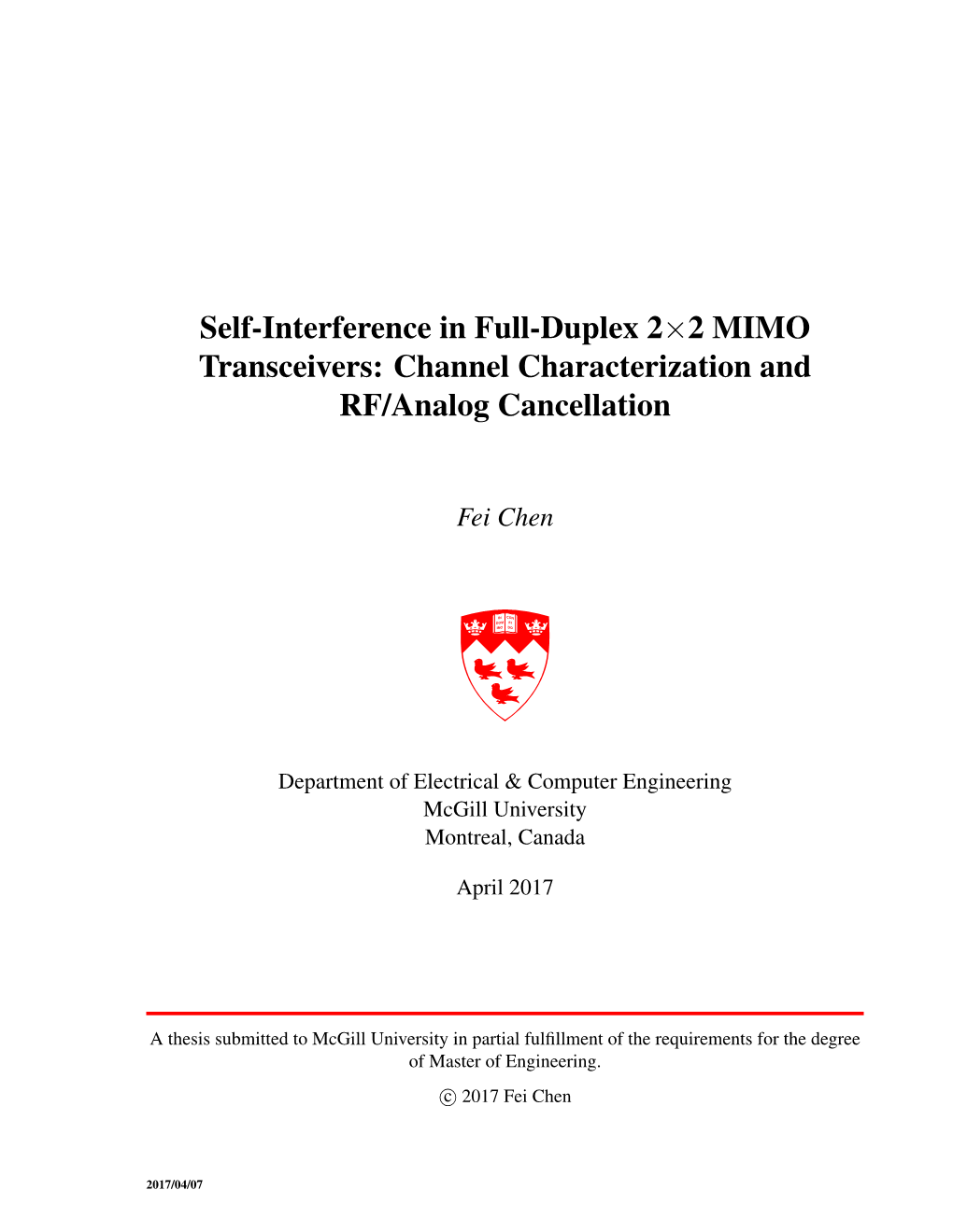 Self-Interference in Full-Duplex 2×2 MIMO Transceivers: Channel Characterization and RF/Analog Cancellation