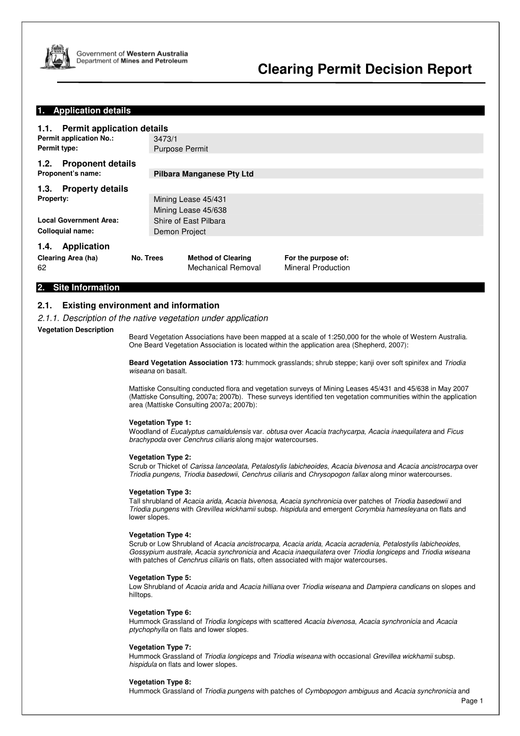 Clearing Permit Decision Report