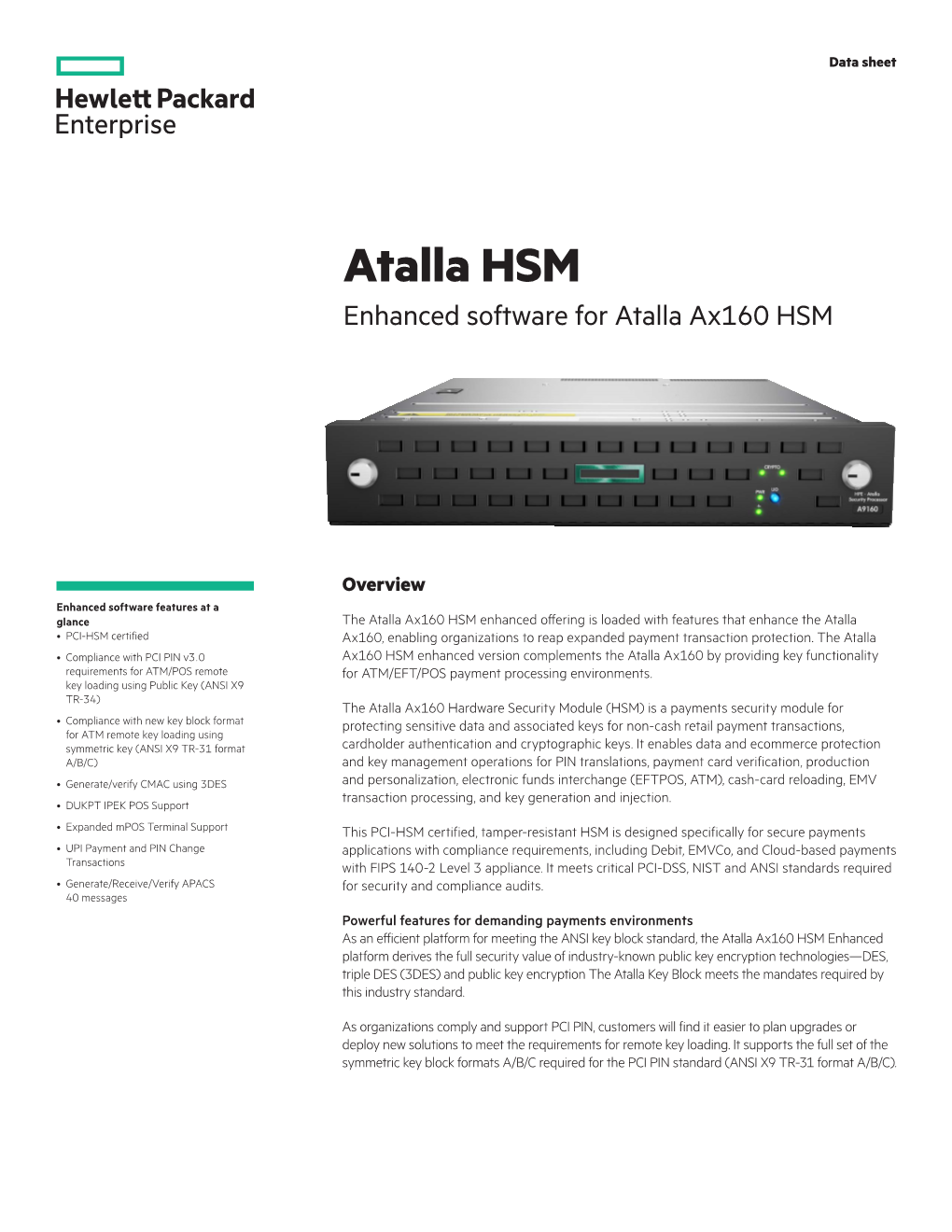 Enhanced Software for Atalla Ax160 HSM