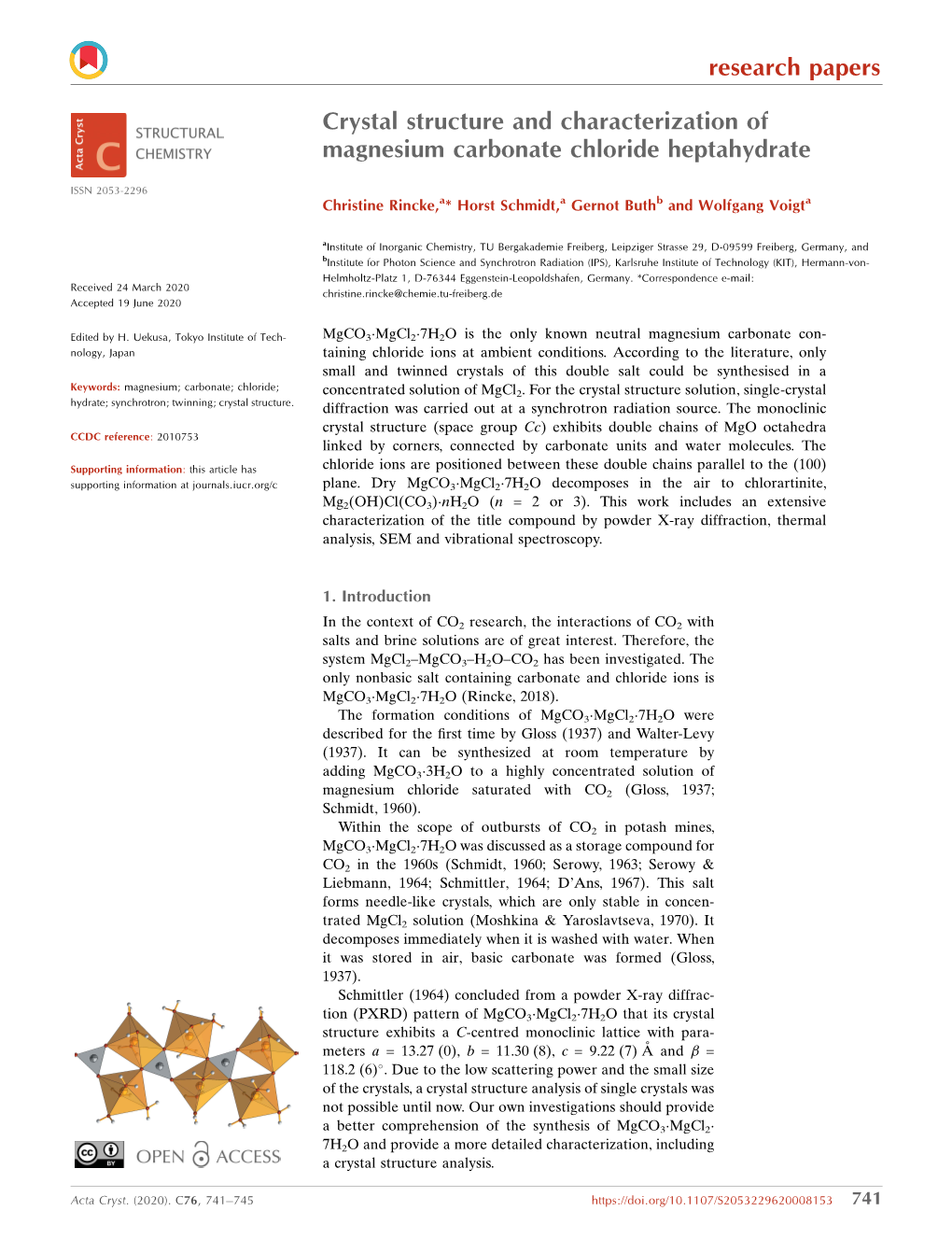 Crystal Structure and Characterization of Magnesium Carbonate Chloride Heptahydrate