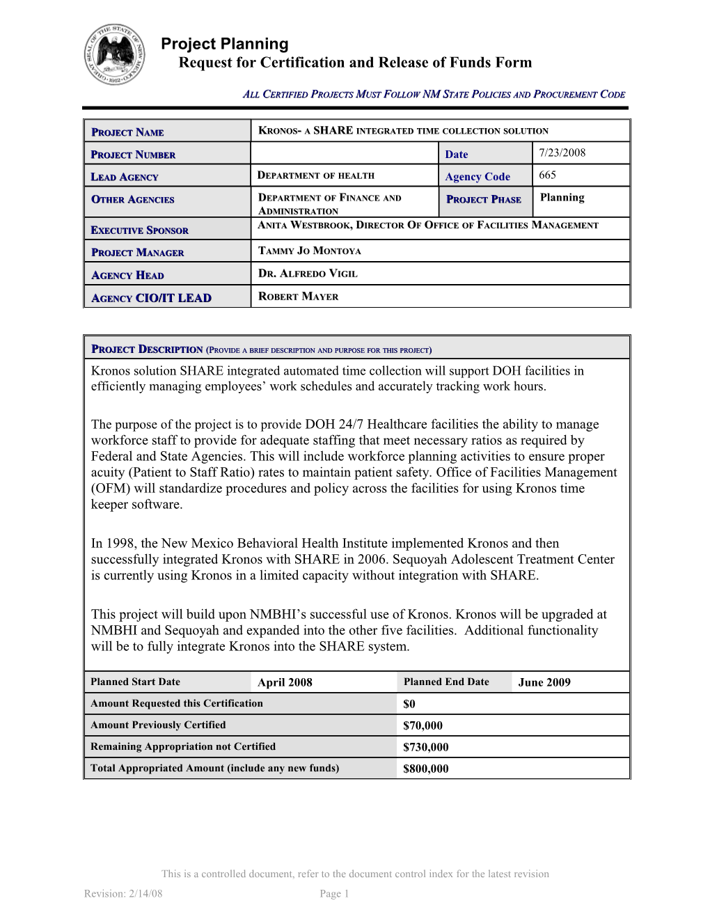 Request for Certification and Release of Funds Form s9