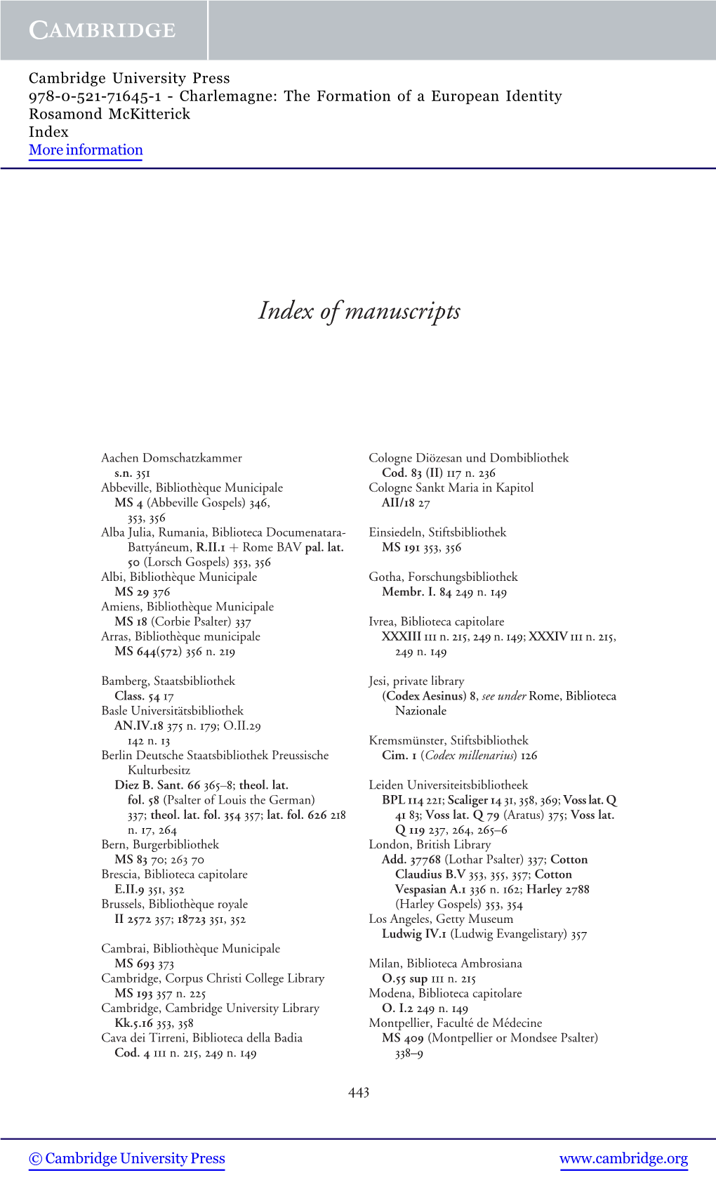 Index of Manuscripts