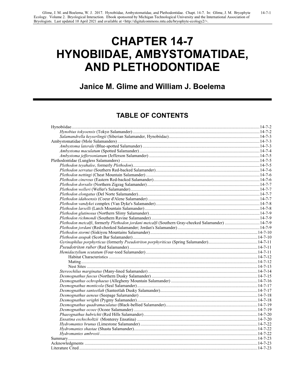 Hynobiidae, Ambystomatidae, and Plethodontidae