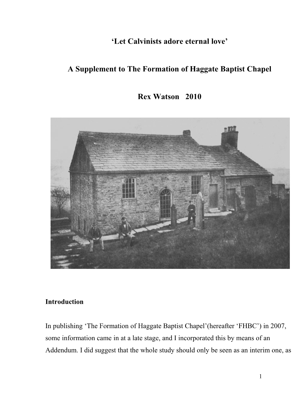 Haggate Baptist Chapel Supplement