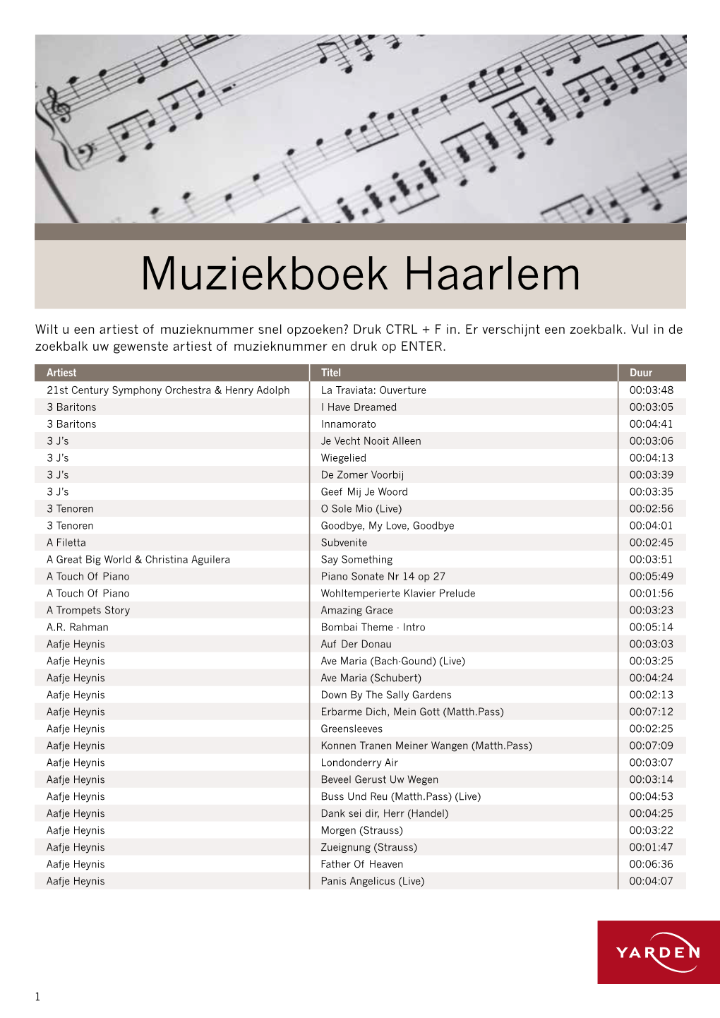 Muziekboek Yarden Crematorium Haarlem in Haarlem